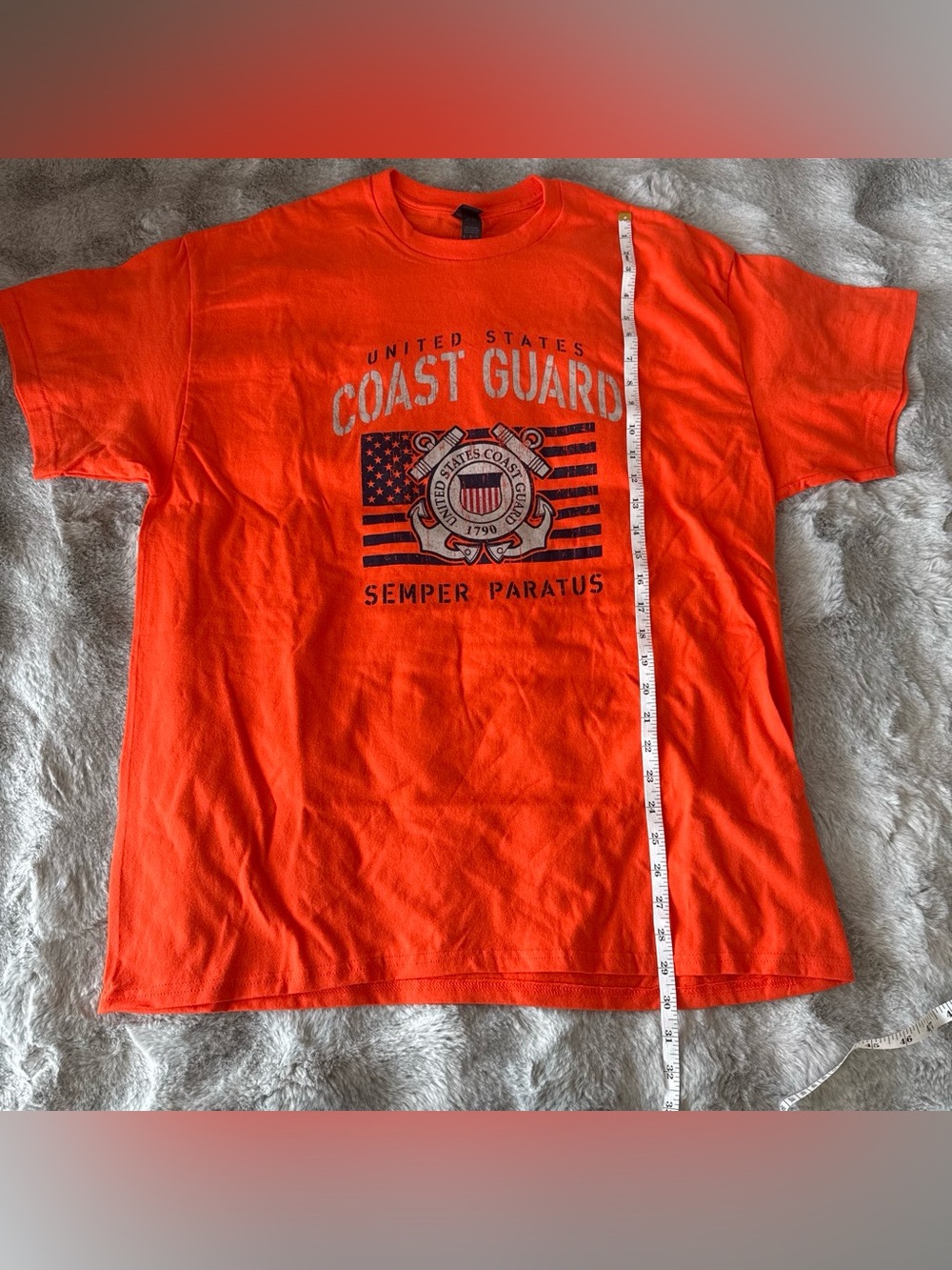 Gildan Mens XL US Coast Guard Semper Paratus Graphic T-Shirt Orange-0580 - Picture 5 of 6